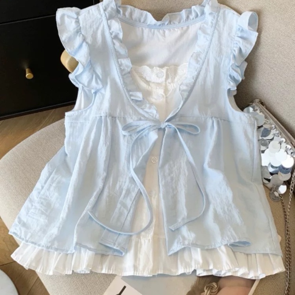 Light Blue Ruffled Women's Top